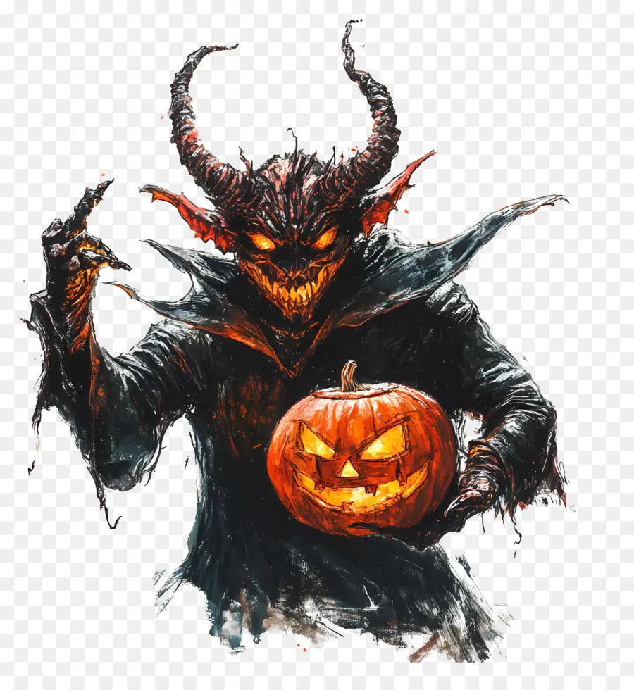 Diable D'halloween，Créature à Tête De Citrouille PNG