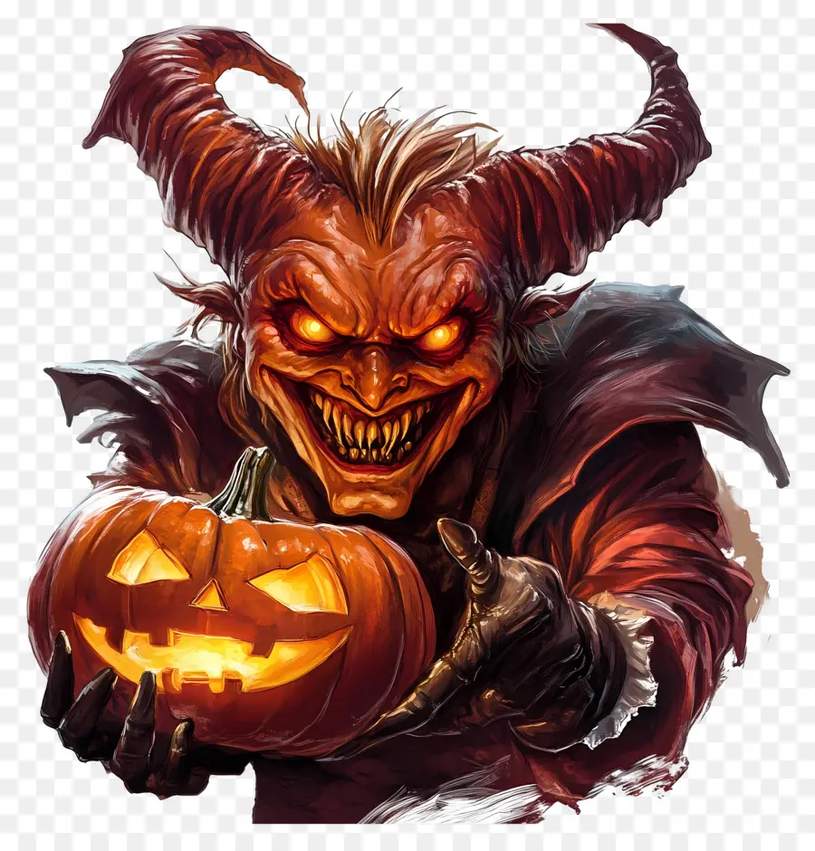 Diable D'halloween，Créature à Tête De Citrouille PNG