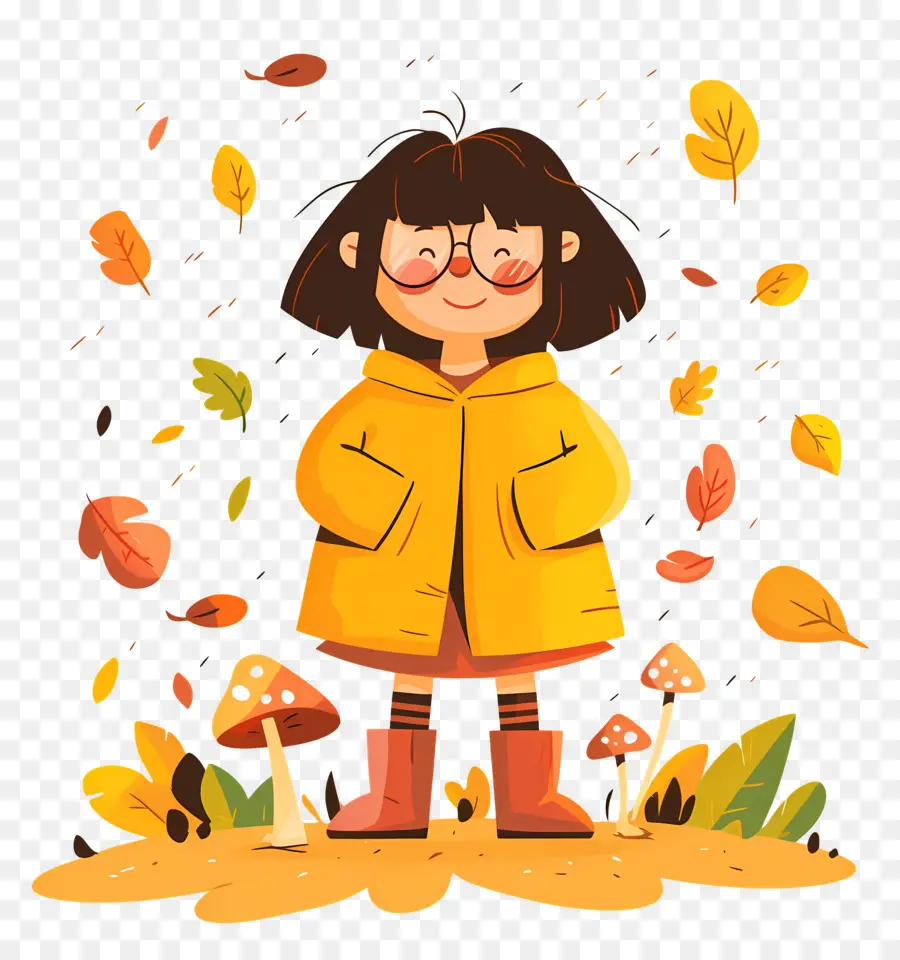 Fond D'automne，Fille En Manteau Jaune PNG