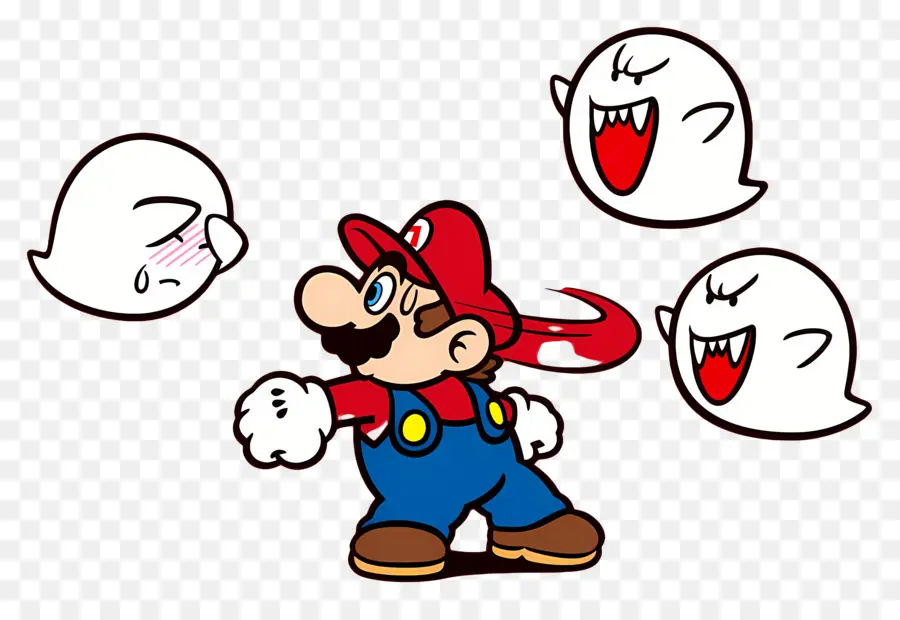 Super Mario，Personnage De Dessin Animé Avec Des Fantômes PNG