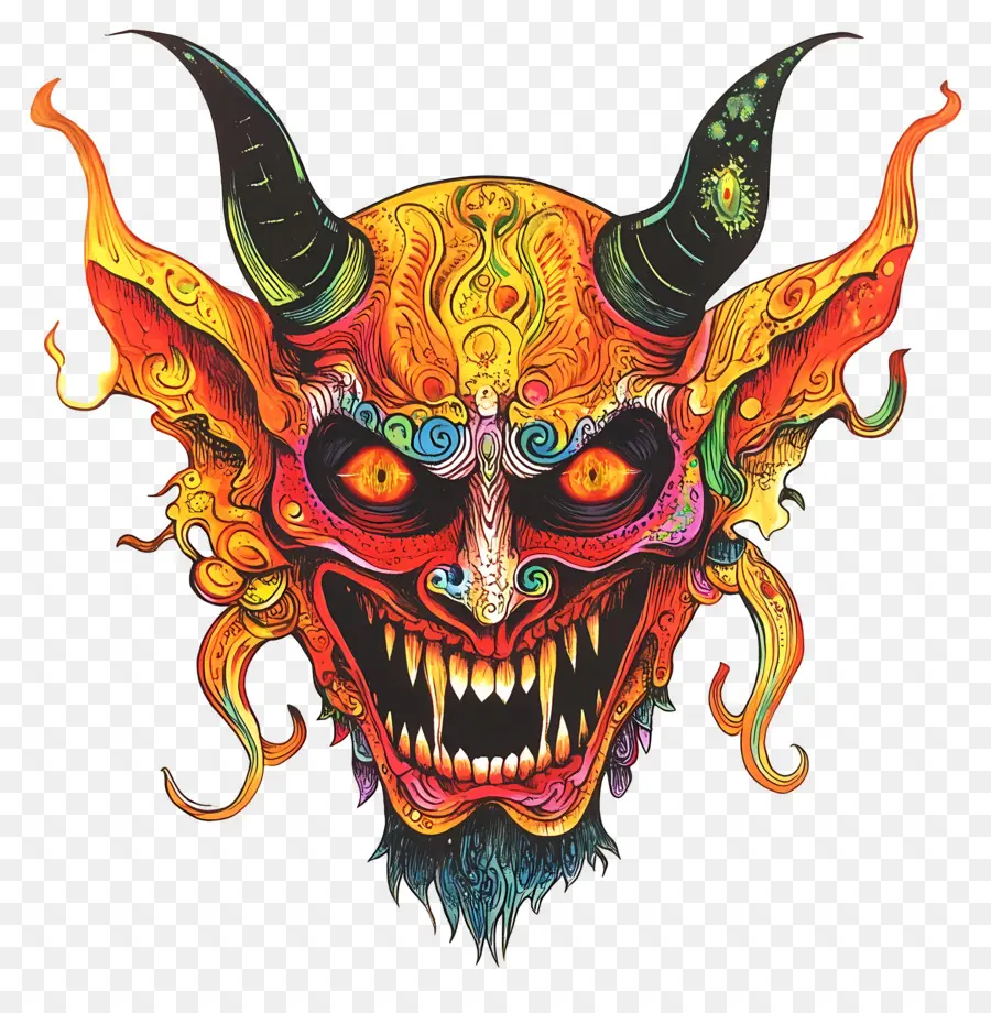 Diable D'halloween，Visage De Démon Enflammé PNG