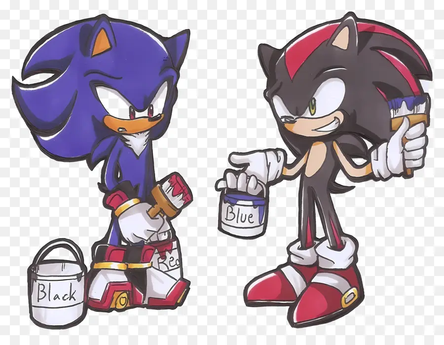 Sonic Le Hérisson，Personnages Bleus Et Noirs Avec De La Peinture PNG