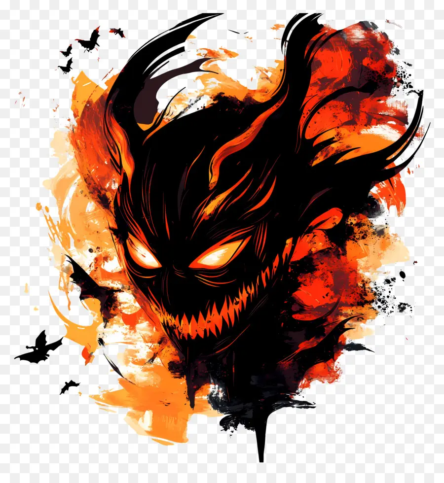 Diable D'halloween，Visage De Démon Ardent PNG