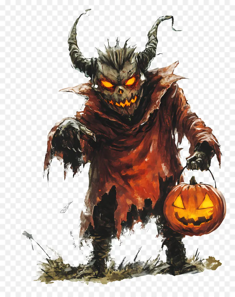 Diable D'halloween，Créature à Tête De Citrouille PNG