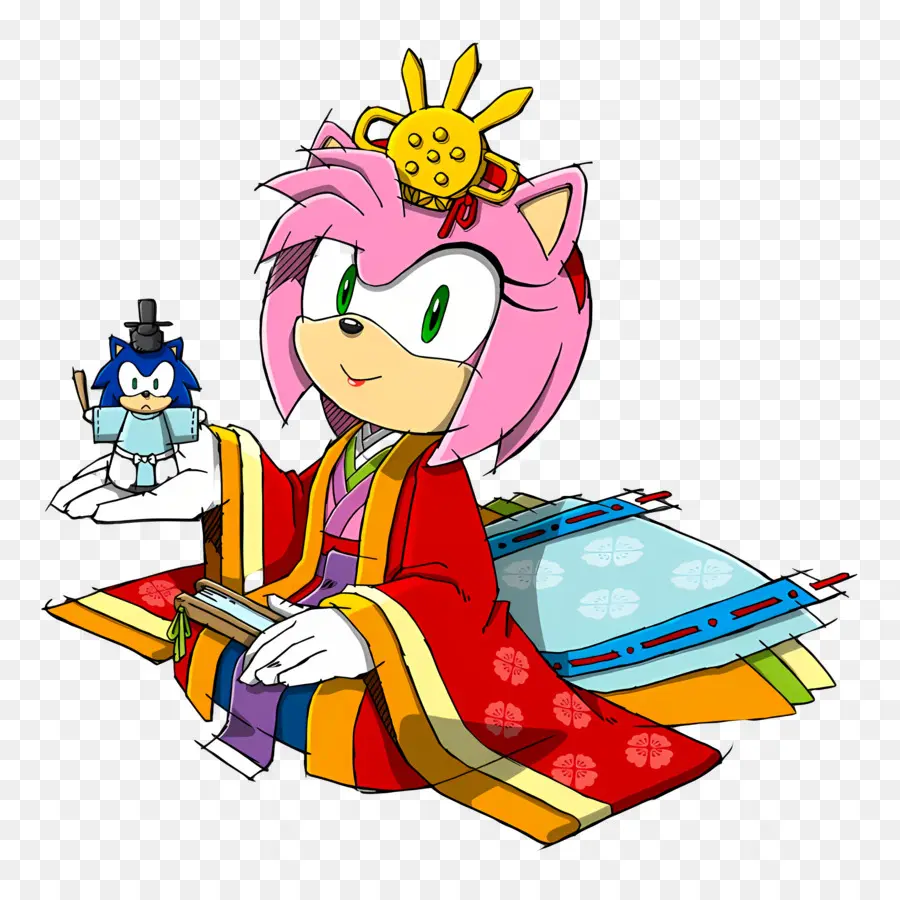 Sonic Le Hérisson，Personnage Rose En Tenue Traditionnelle PNG