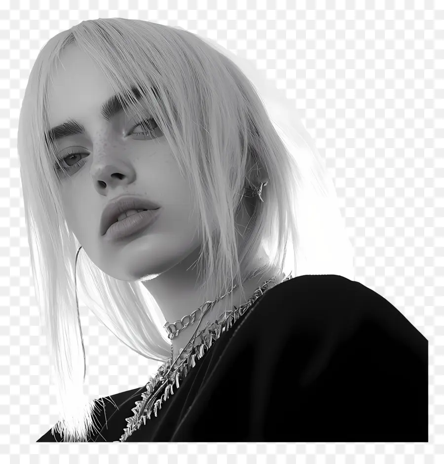 Billie Eilish，Portrait Noir Et Blanc PNG