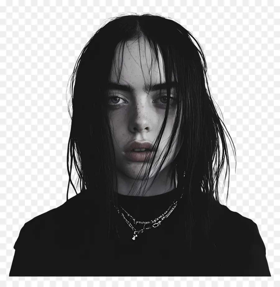 Billie Eilish，Portrait Noir Et Blanc PNG