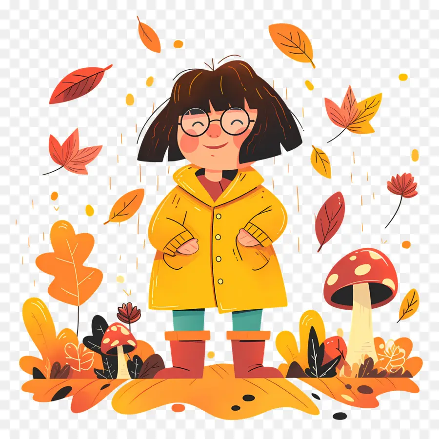 Fond D'automne，Fille En Manteau Jaune PNG