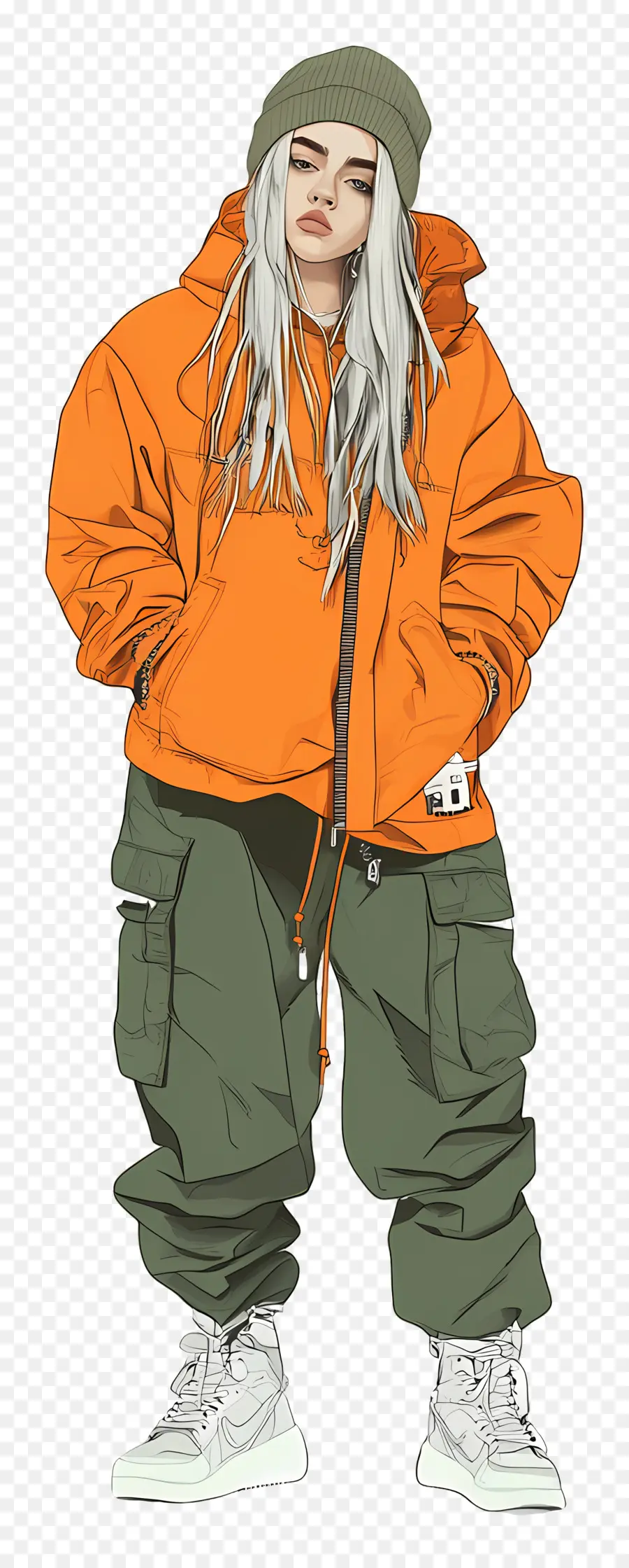 Billie Eilish，Personnage De Veste Orange PNG