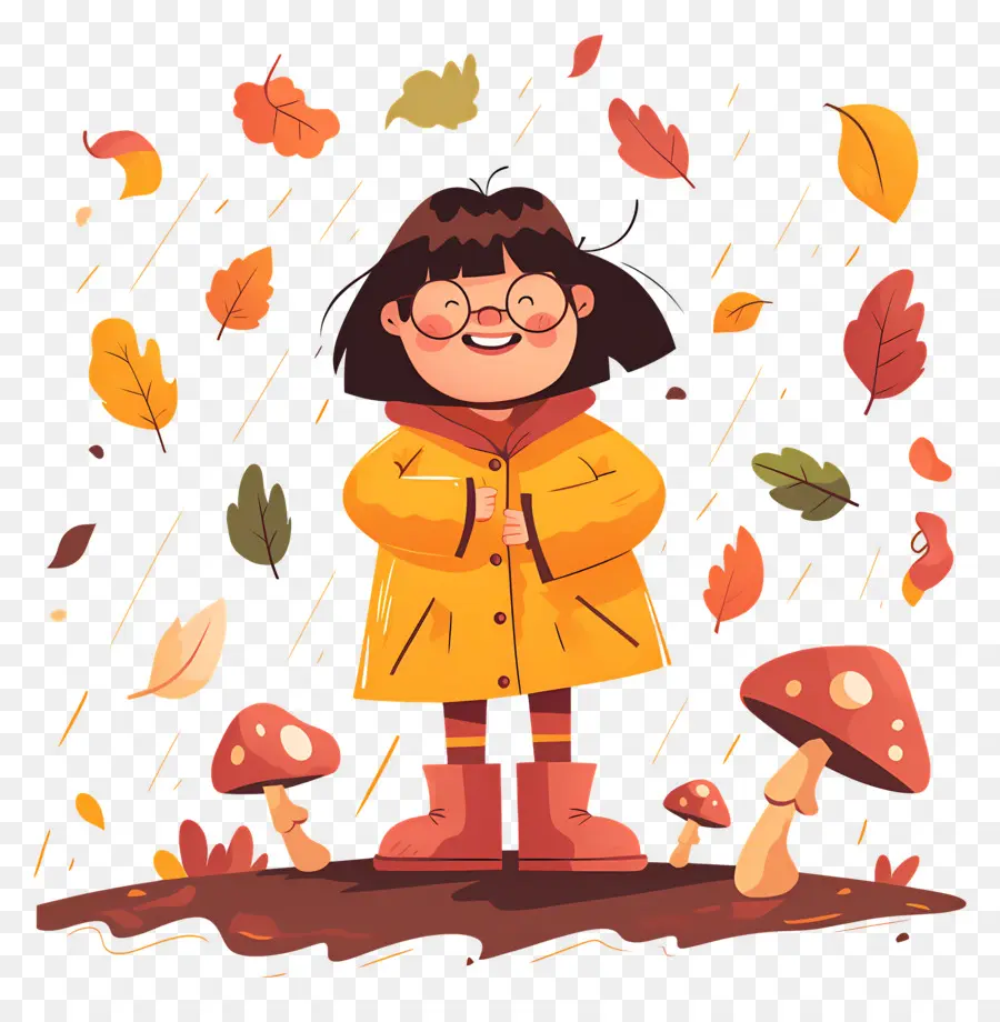 Fond D'automne，Fille En Manteau Jaune PNG