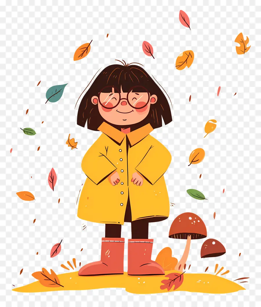 Fond D'automne，Fille En Manteau Jaune PNG