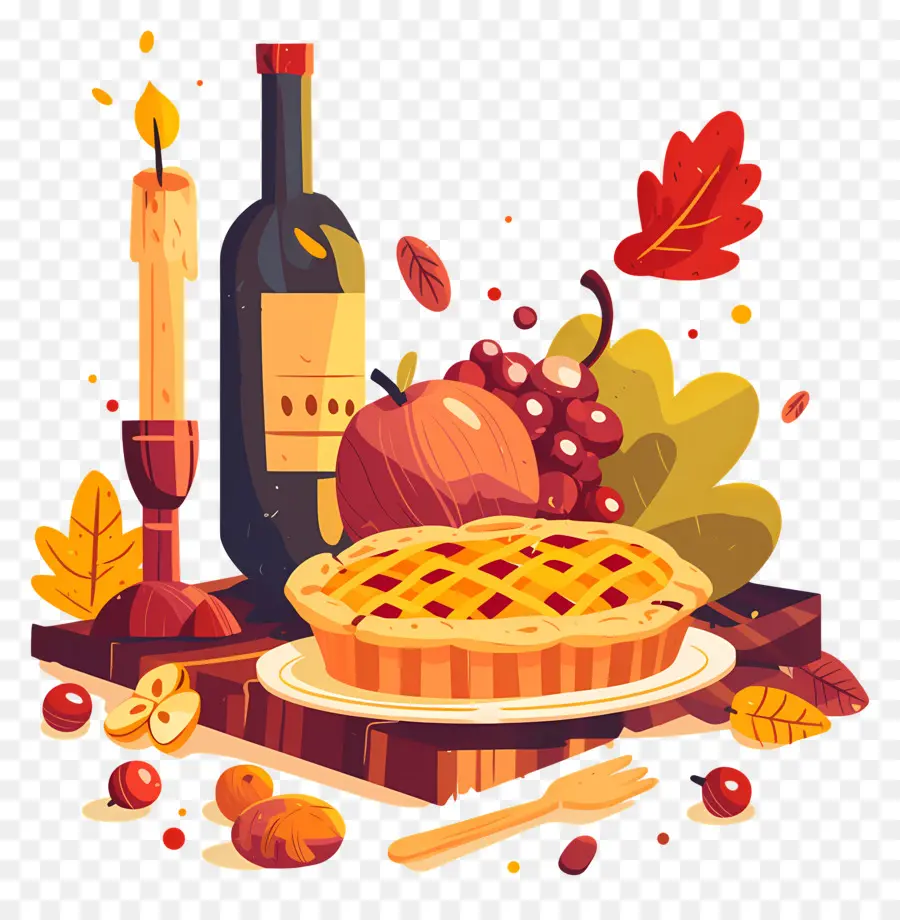 Nourriture De Thanksgiving，Tarte Et Vin PNG