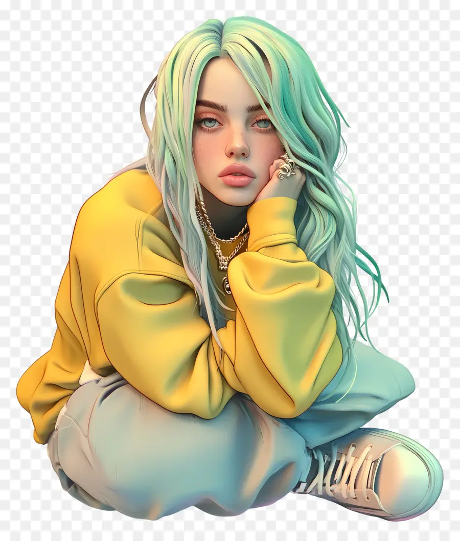 Billie Eilish，Personnage 3d Aux Cheveux Colorés PNG