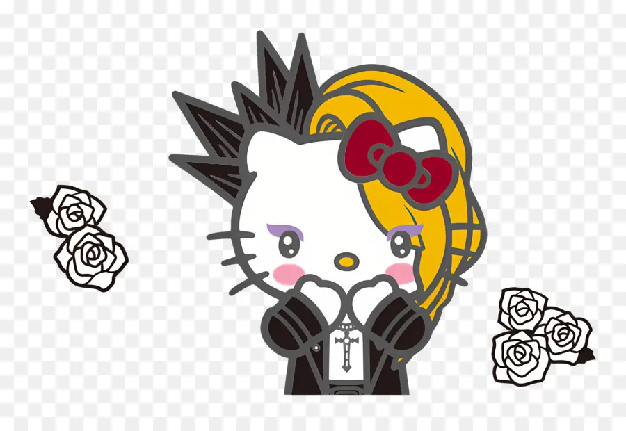 Yoshikitty，Personnage De Dessin Animé Avec Des Cheveux Hérissés Et Des Roses PNG