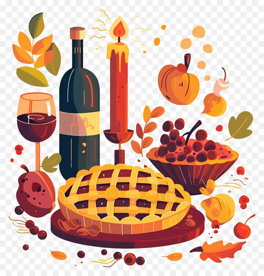 Nourriture De Thanksgiving，Tarte Et Vin PNG