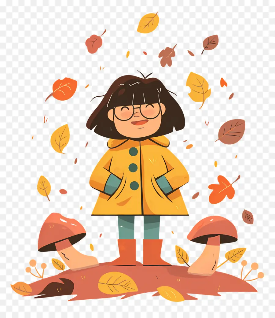 Fond D'automne，Fille En Manteau Jaune PNG