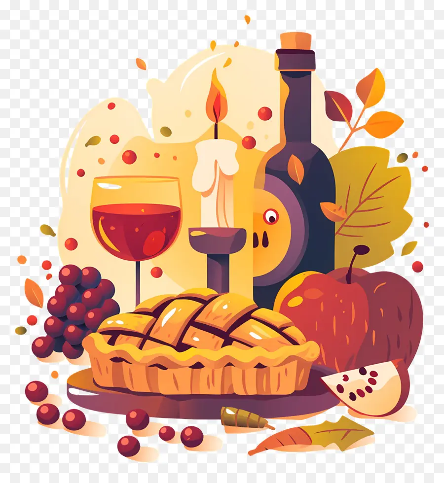 Nourriture De Thanksgiving，Tarte Et Vin D'automne PNG