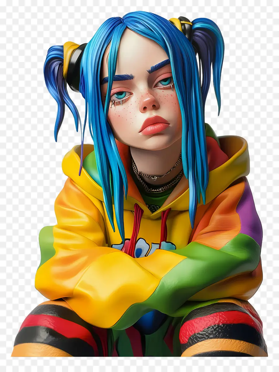 Billie Eilish，Personnage 3d Aux Cheveux Bleus PNG