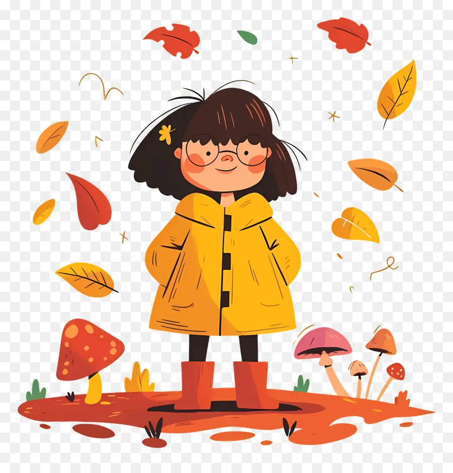 Fond D'automne，Fille En Manteau Jaune PNG