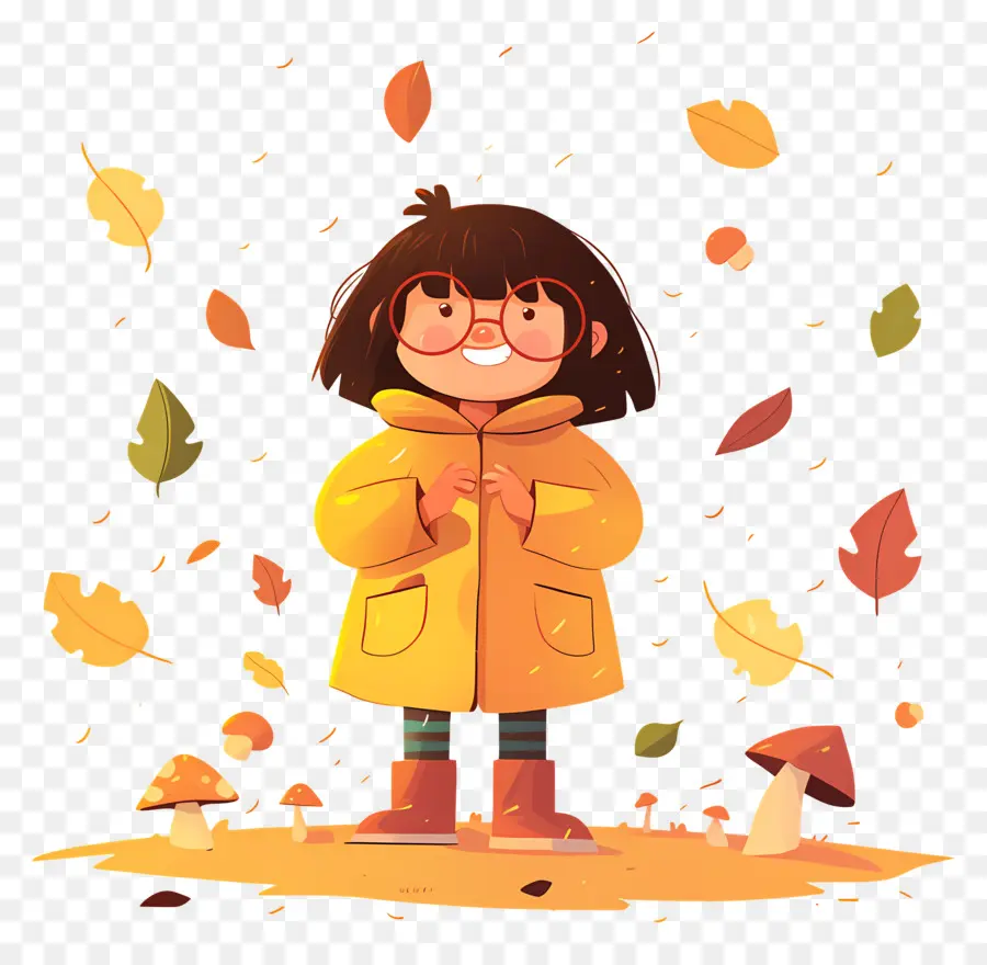 Fond D'automne，Fille En Manteau Jaune PNG