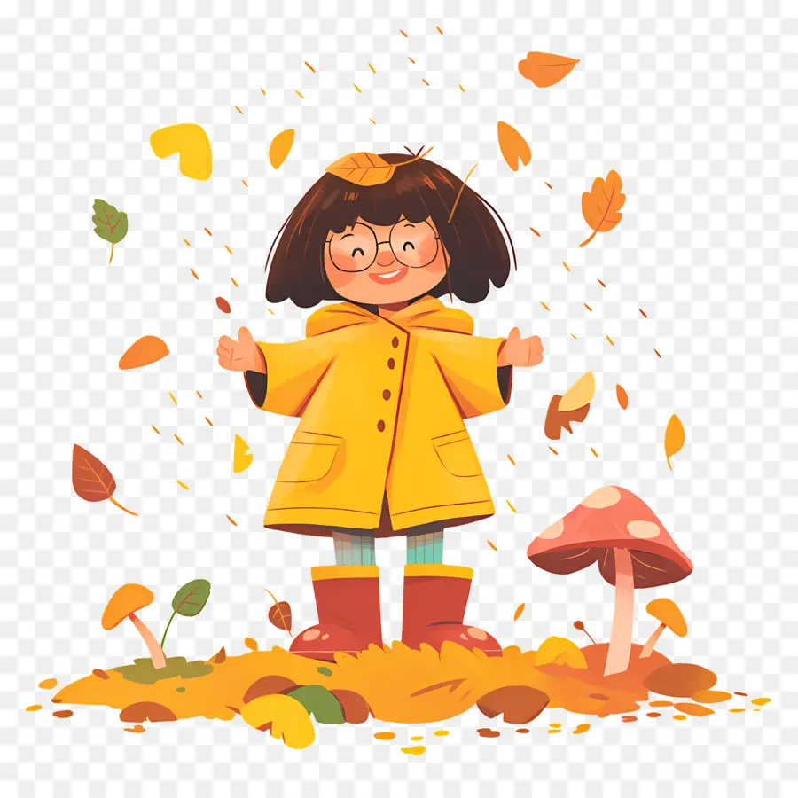 Fond D'automne，Fille En Manteau Jaune PNG