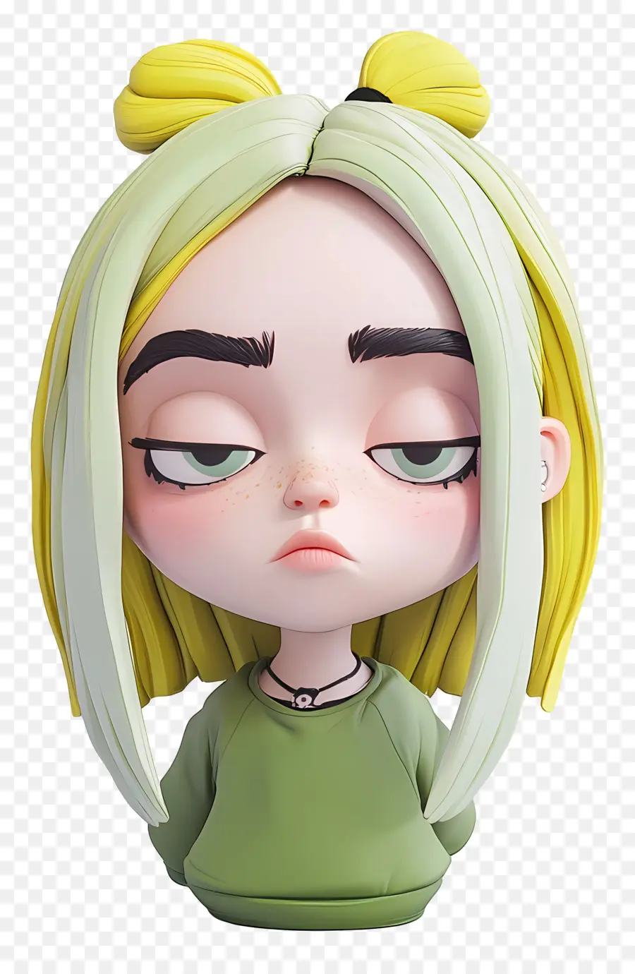 Billie Eilish，Personnage Chibi Aux Cheveux Verts PNG