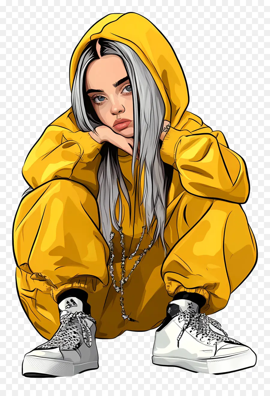 Billie Eilish，Personnage à Capuche Jaune PNG