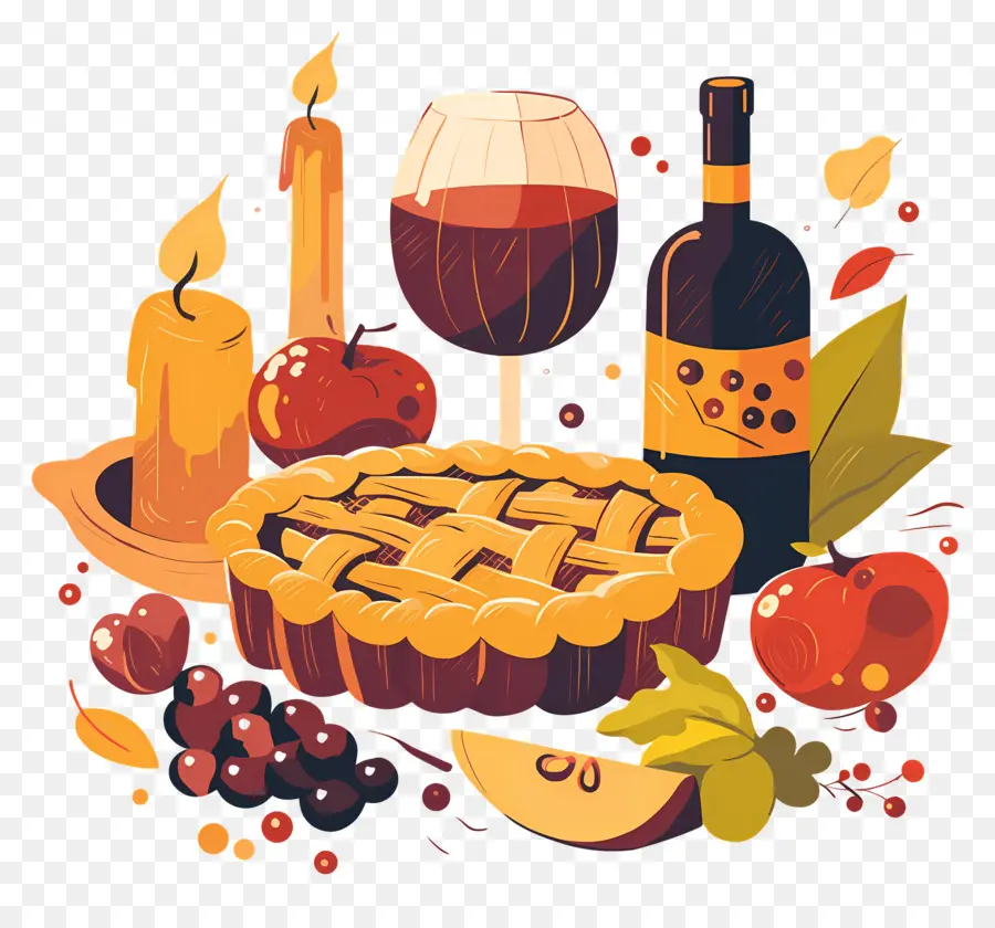 Nourriture De Thanksgiving，Tarte Et Vin D'automne PNG