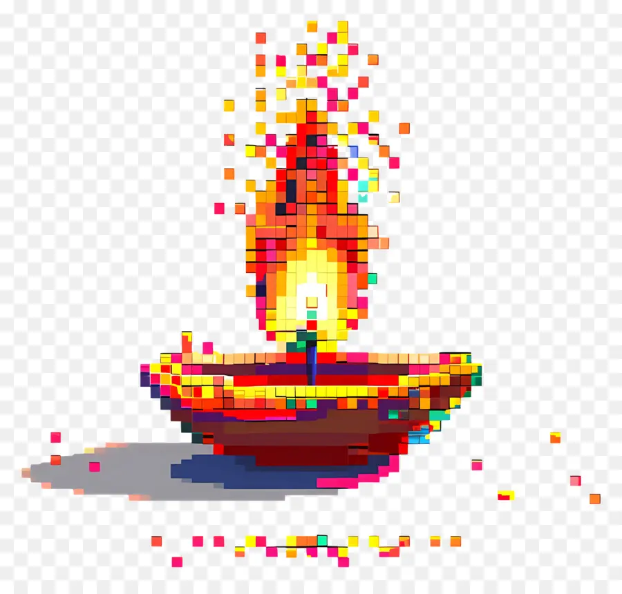 Pixel Diwali Diya，Diya Pixélisée PNG