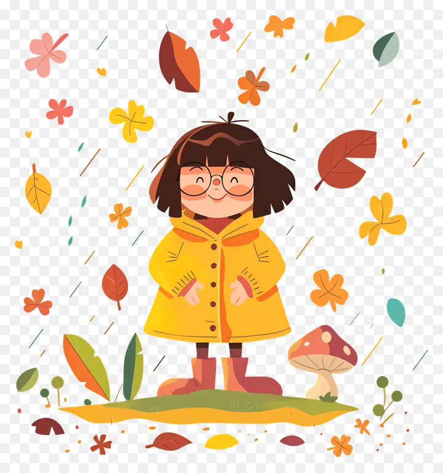 Fond D'automne，Fille En Manteau Jaune PNG