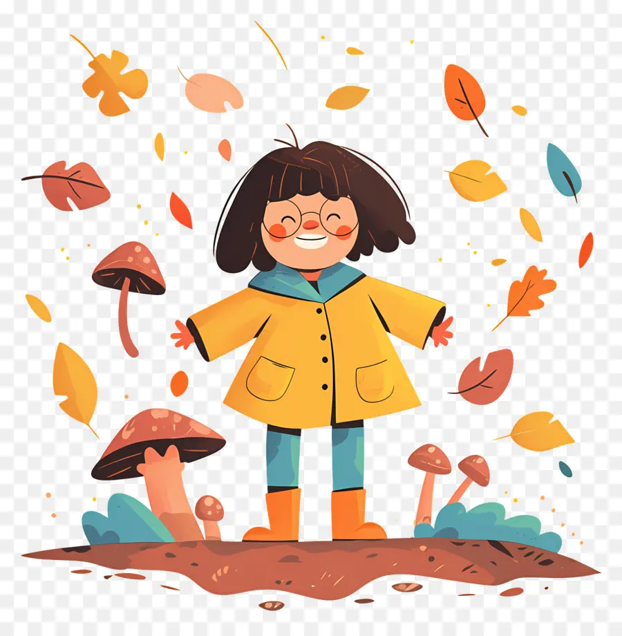 Fond D'automne，Fille En Manteau Jaune PNG