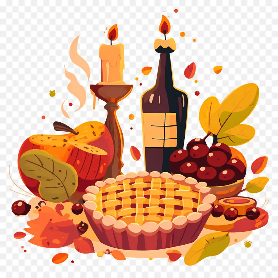 Nourriture De Thanksgiving，Tarte D'automne Et Vin PNG