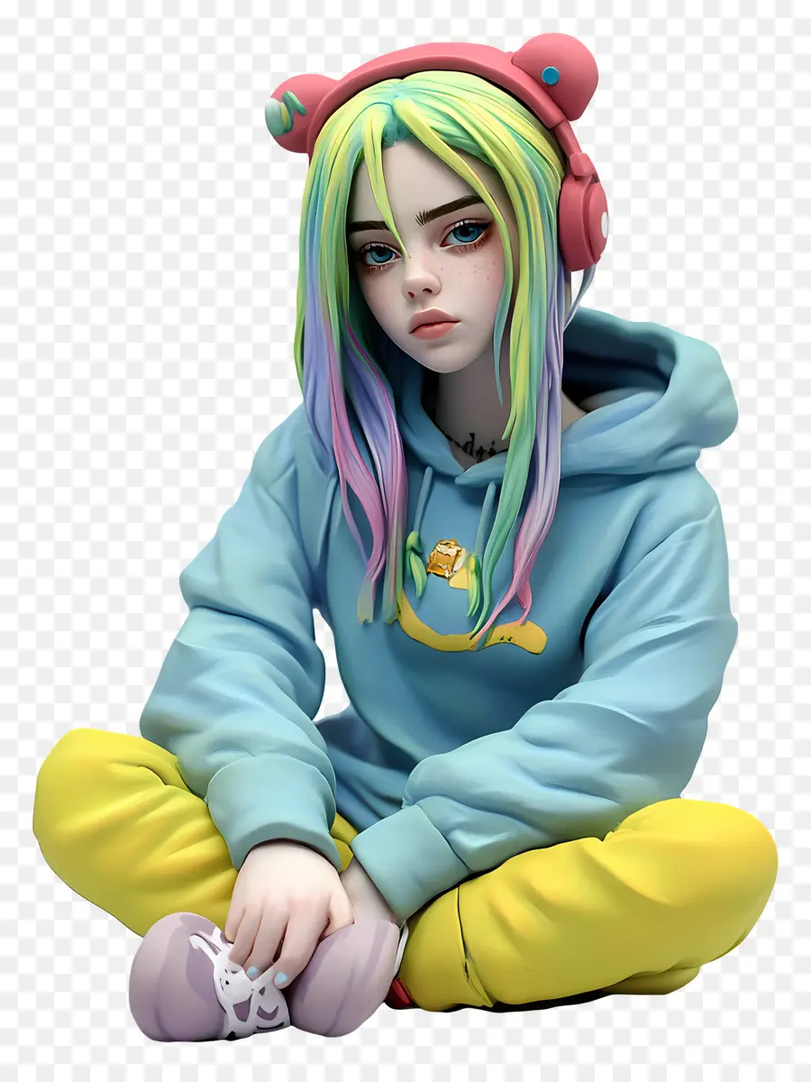 Billie Eilish，Personnage 3d Avec écouteurs PNG