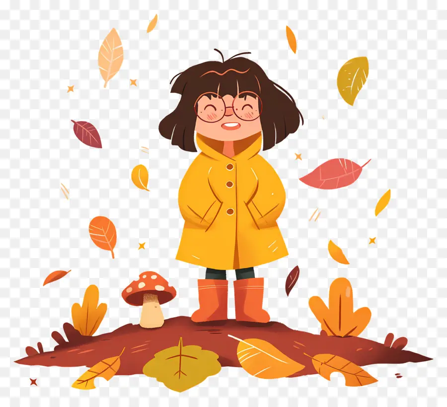 Fond D'automne，Fille En Manteau Jaune PNG