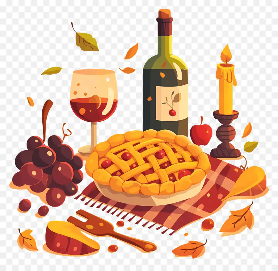 Nourriture De Thanksgiving，Tarte D'automne Et Vin PNG