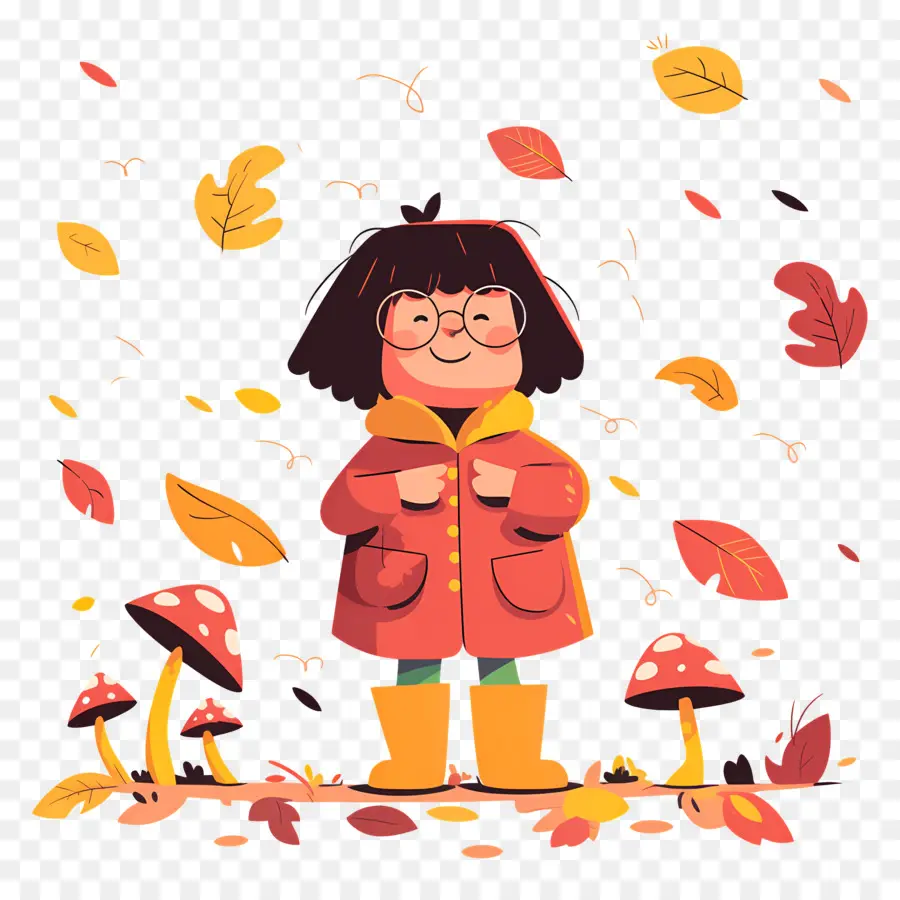 Fond D'automne，Fille En Manteau Jaune PNG