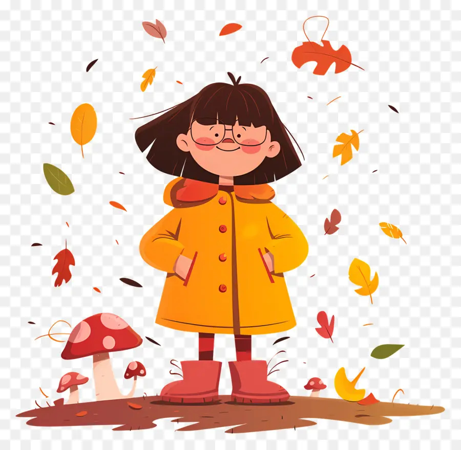 Fond D'automne，Fille En Manteau Jaune PNG