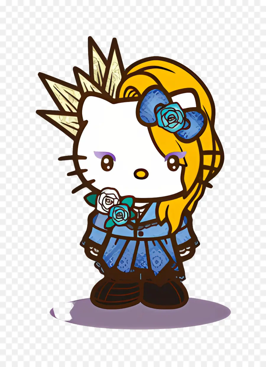 Yoshikitty，Personnage De Dessin Animé Avec Des Fleurs PNG