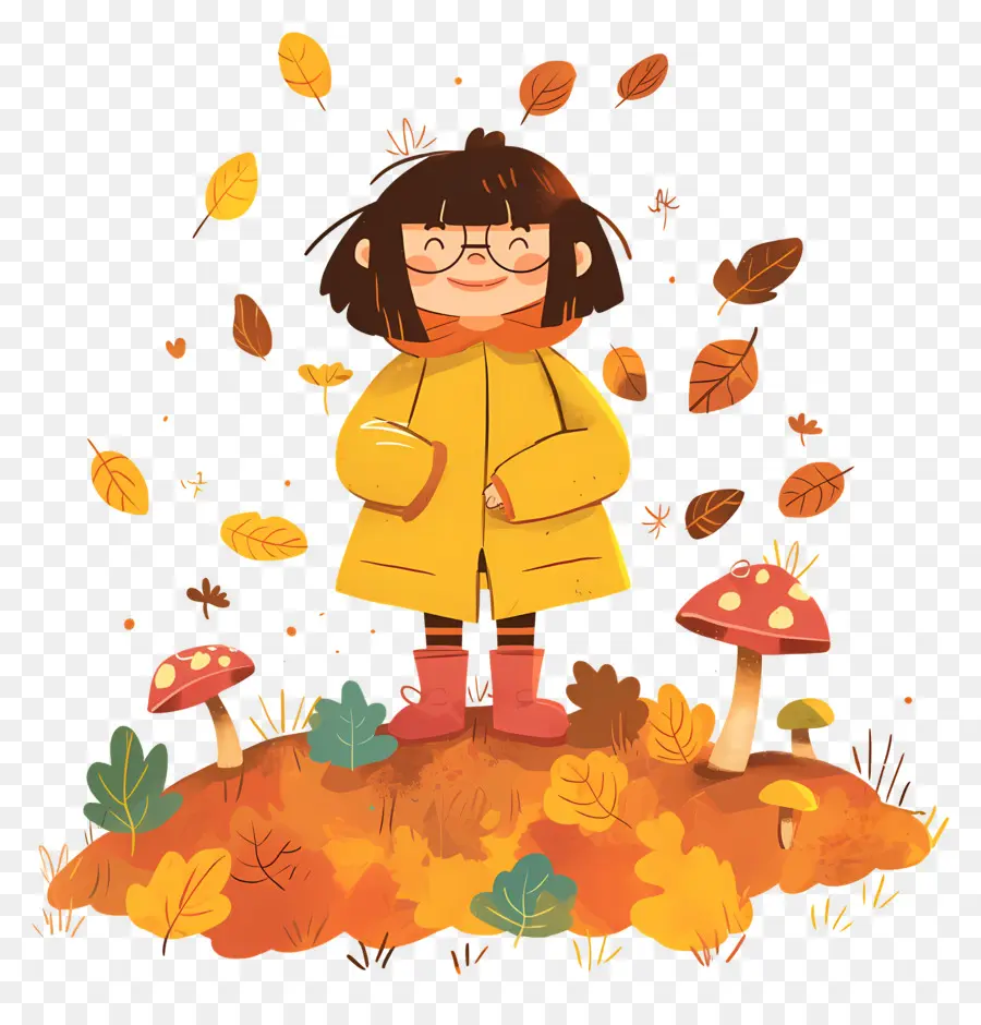 Fond D'automne，Fille En Manteau Jaune PNG