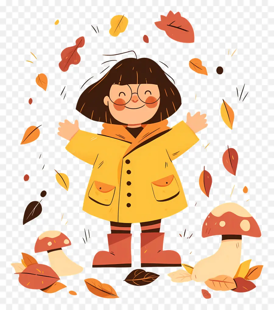 Fond D'automne，Fille En Manteau Jaune PNG