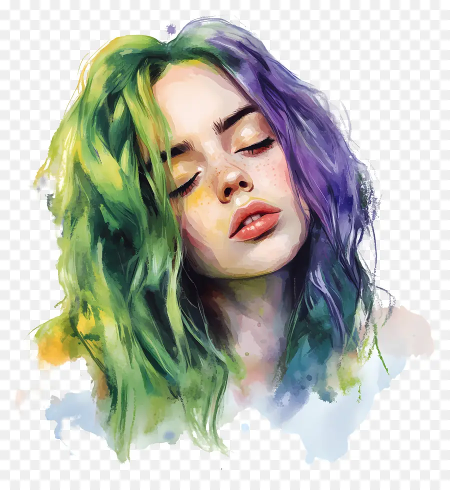 Billie Eilish，Portrait De Cheveux Colorés PNG