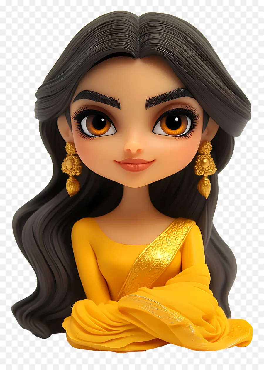 Deepika Padukone，Personnage Chibi En Jaune PNG