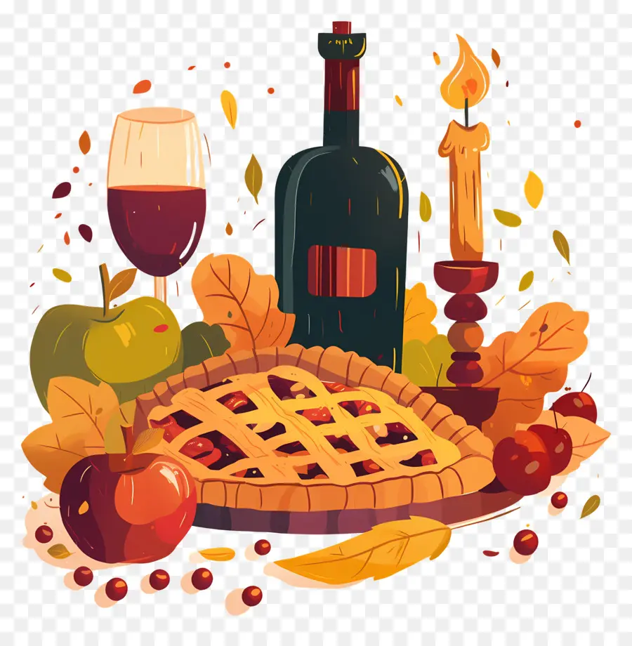 Nourriture De Thanksgiving，Tarte Et Vin PNG