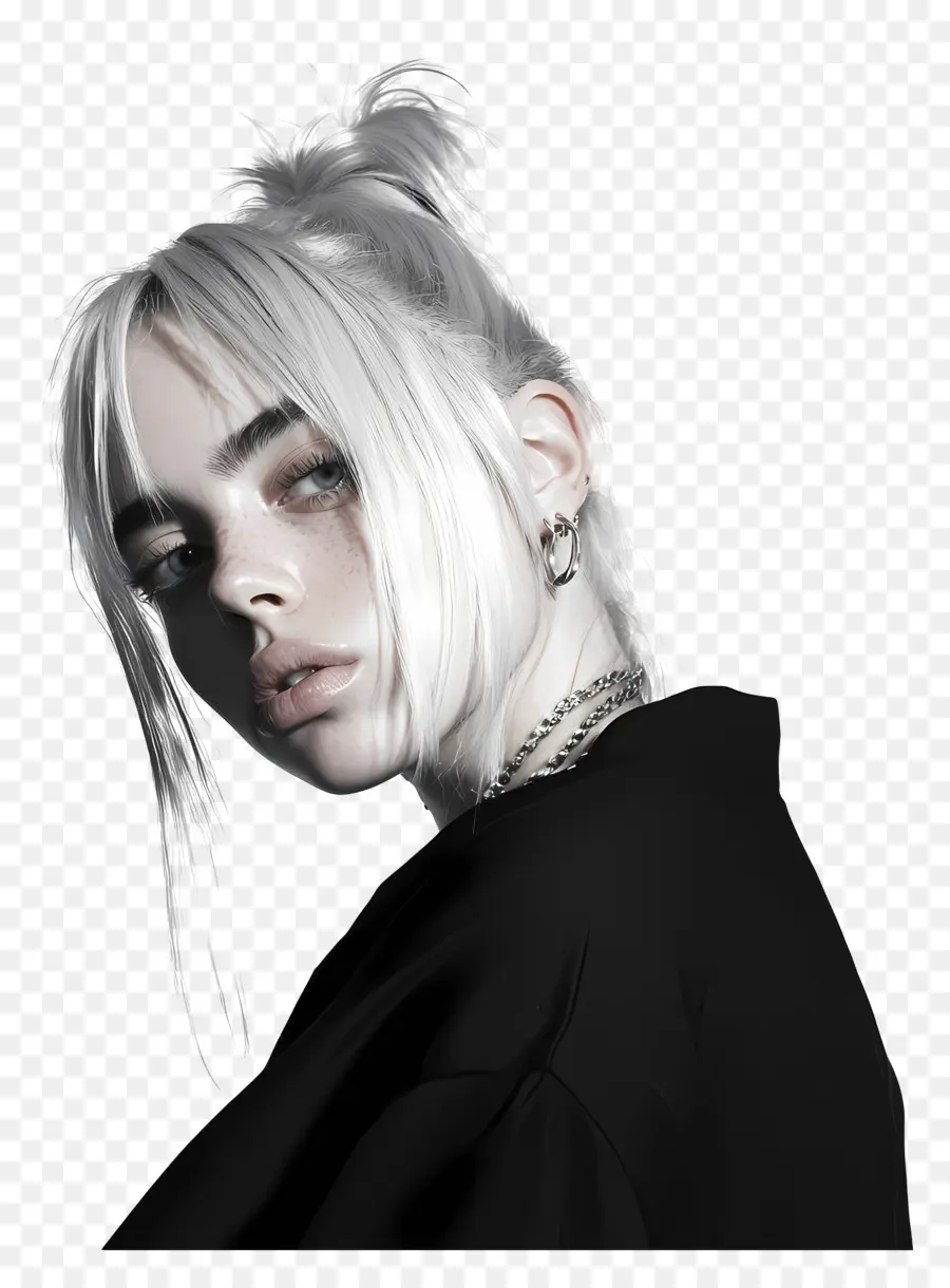 Billie Eilish，Portrait Noir Et Blanc PNG