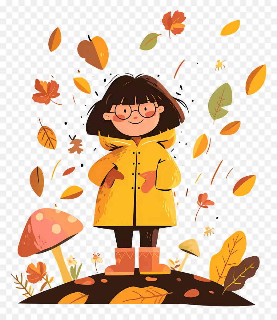 Fond D'automne，Fille En Manteau Jaune PNG