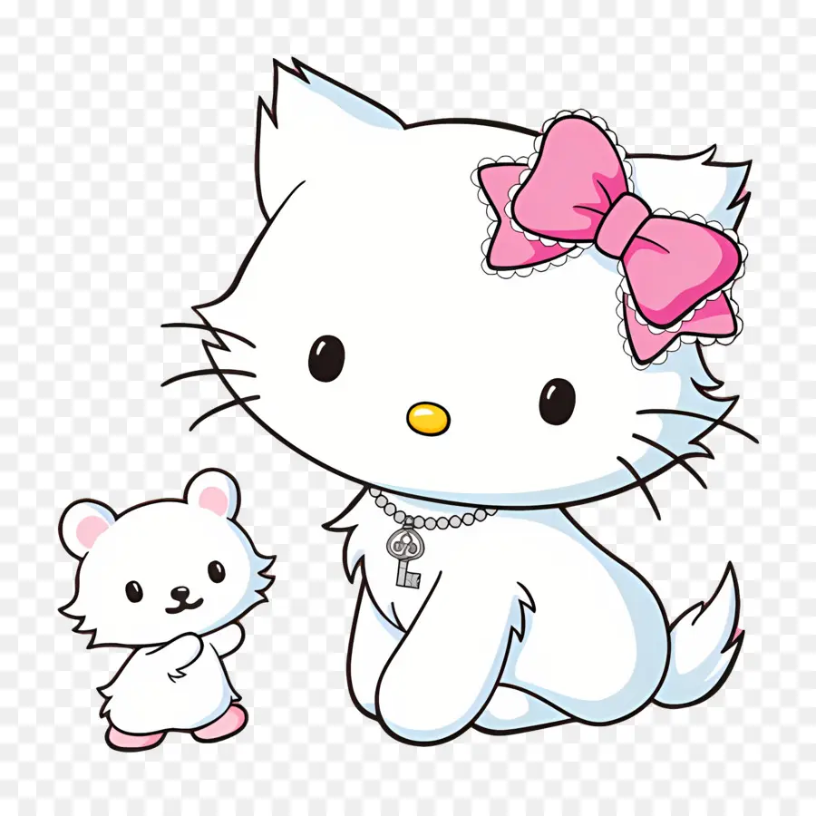 Charmmy Kitty，Chat Blanc Avec Noeud Rose PNG