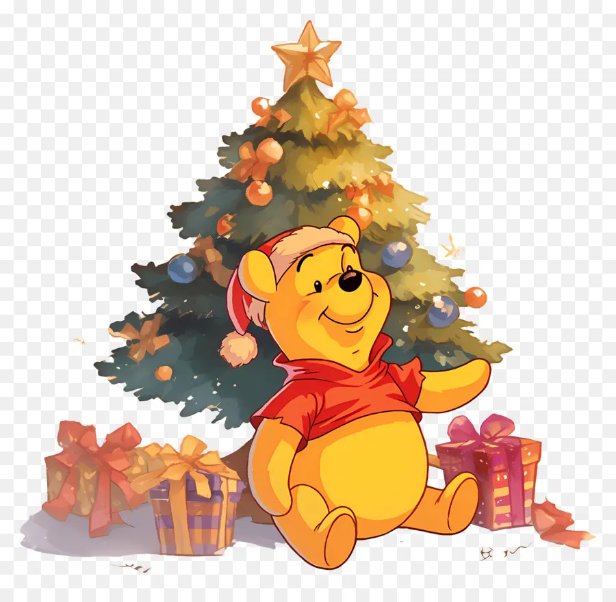 Winnie L'ourson，Ours Avec Arbre De Noël PNG