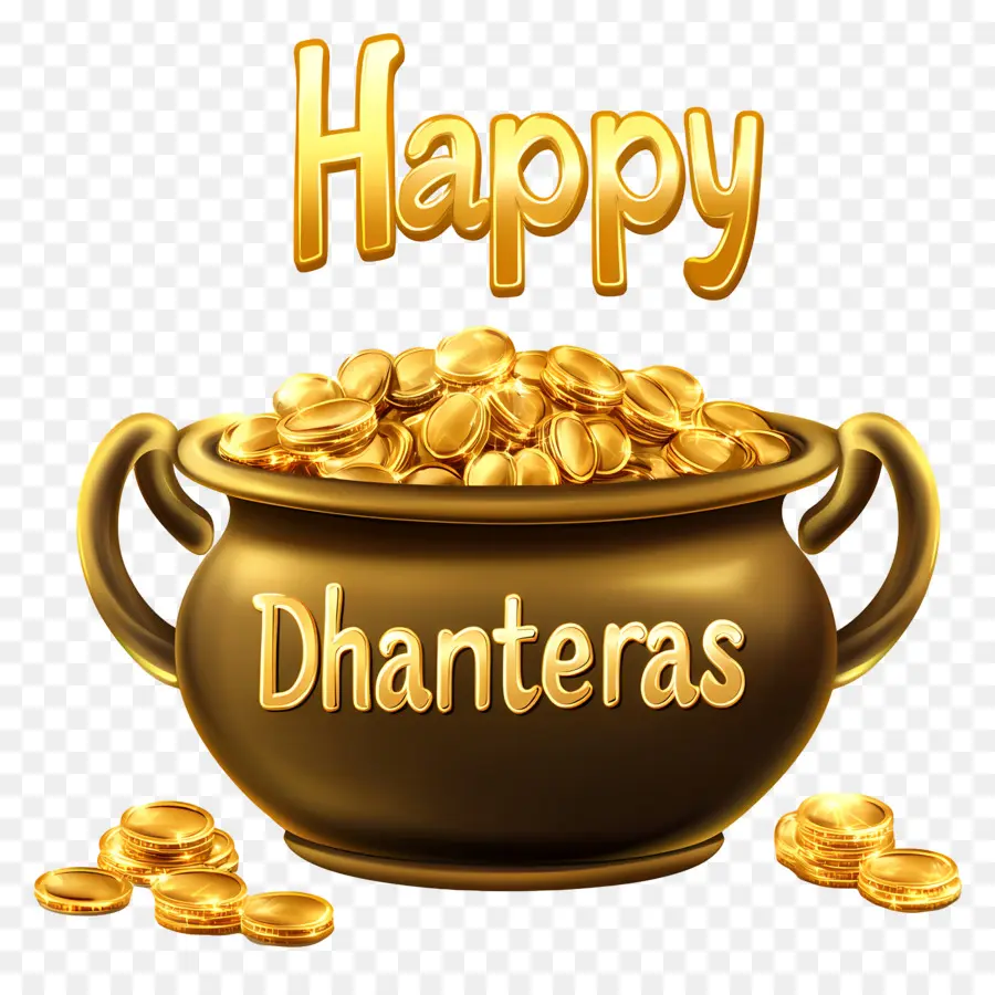 Joyeux Dhanteras，Pot Vert De Pièces D'or PNG