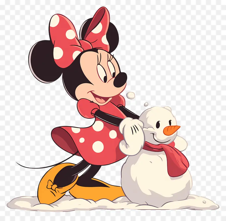 Minnie Souris，Minnie Mouse Avec Bonhomme De Neige PNG