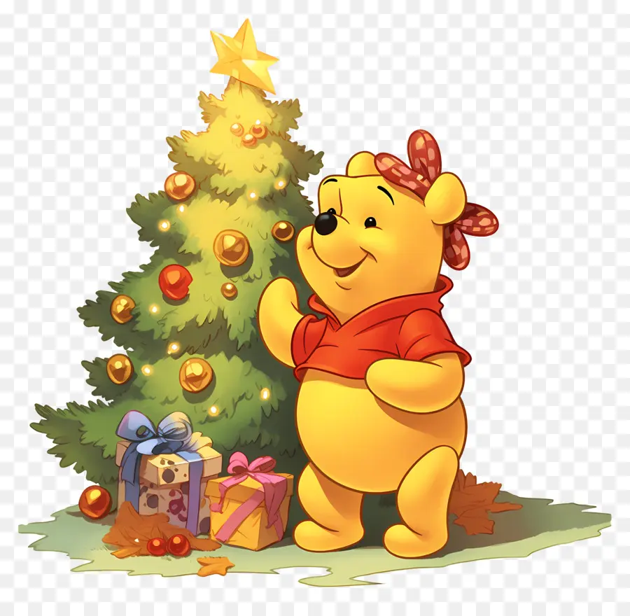 Winnie L'ourson，Ours Avec Arbre De Noël PNG